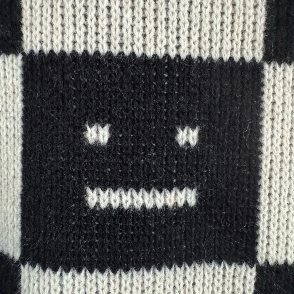 Acne Studios Face Checkerboard Wool Sweater Black Oatmeal Beige XS - Picture 5 of 9